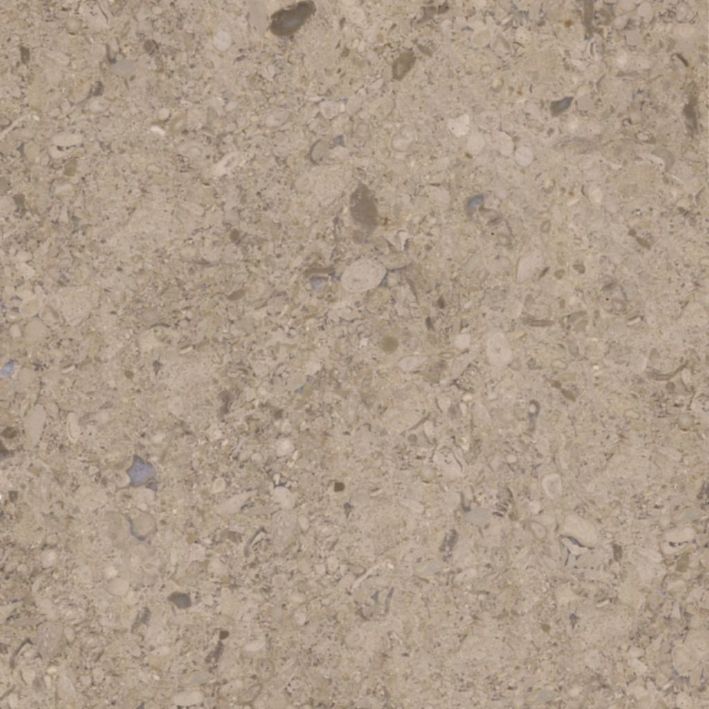 La pierre NTF est un calcaire de couleur beige avec grain fin a moyen et de petites taches brunâtres et présente des signes évidents de fossiles sur toute la surface.